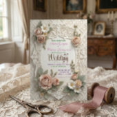 Blush Pink Floral Faux Laser Cut Lace Wedding  招待状