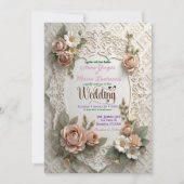 Blush Pink Floral Faux Laser Cut Lace Wedding  招待状 (正面)