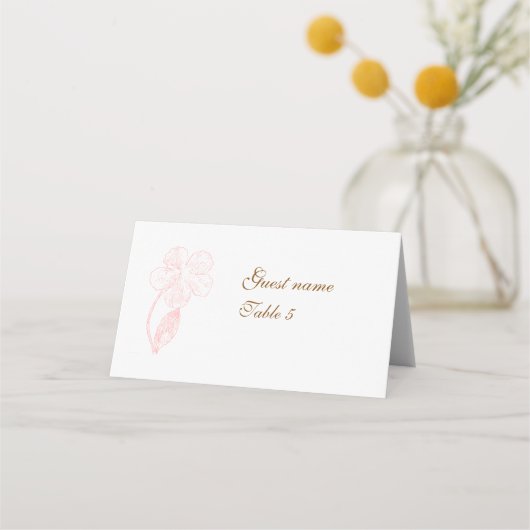Blush Pink Floral Folded Tent Place Card プレイスカード (正面)