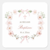Blush Pink Floral Frame Baptism スクエアシール (正面)