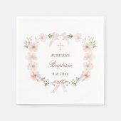 Blush Pink Floral Frame Baptism スタンダードカクテルナプキン (正面)