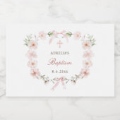 Blush Pink Floral Frame Baptism スパークリングワインラベル (シングルラベル)