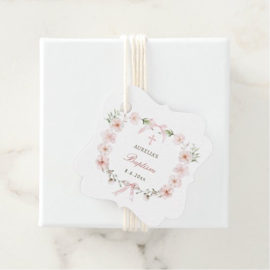 Blush Pink Floral Frame Baptism フェイバータグ (インサイチュ)