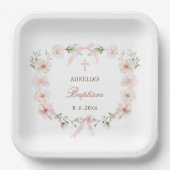 Blush Pink Floral Frame Baptism ペーパープレート (正面)