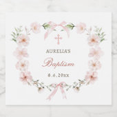 Blush Pink Floral Frame Baptism リキュールボトルラベル (シングルラベル)