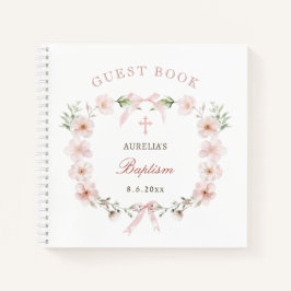 Blush Pink Floral Frame Baptism Guest Book ノートブック