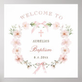 Blush Pink Floral Frame Baptism Welcome ポスター (正面)