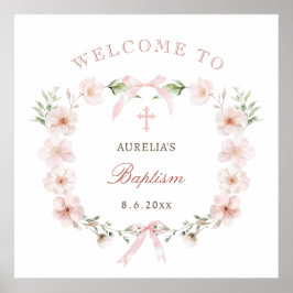 Blush Pink Floral Frame Baptism Welcome ポスター