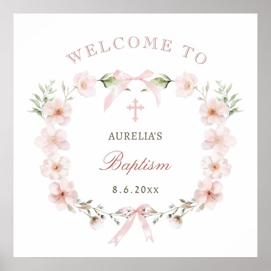 Blush Pink Floral Frame Baptism Welcome ポスター (正面)