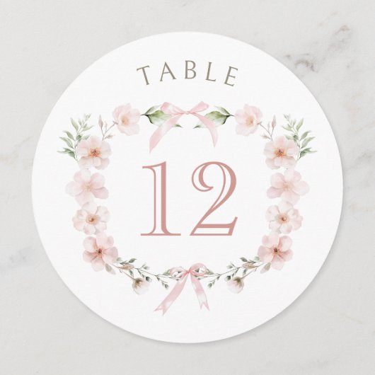 Blush Pink Floral Frame Round Table Number (裏面)