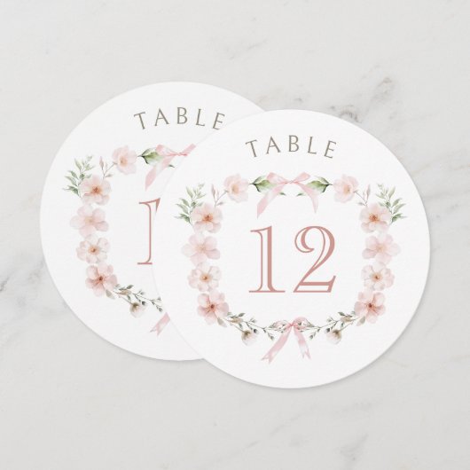 Blush Pink Floral Frame Round Table Number (正面/裏面)