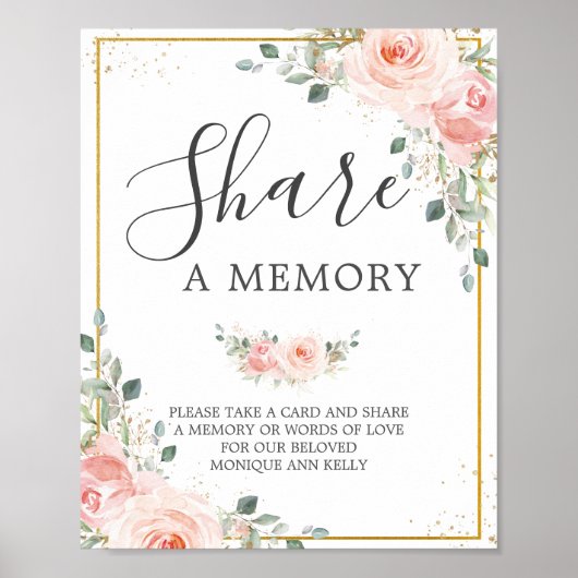 Blush Pink Floral Funeral Share a Memory Memorial ポスター (正面)