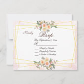 Blush Pink Floral Geometric Wedding RSVP Card 招待状 (正面)