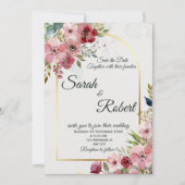 Blush Pink Floral Gold Arch Wedding Invitation 招待状 (正面)