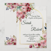 Blush Pink Floral Gold Arch Wedding Invitation 招待状 (正面/裏面)