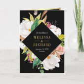 Blush Pink Floral Gold Black QR Code Wedding 招待状 (正面)