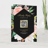 Blush Pink Floral Gold Black QR Code Wedding 招待状 (裏面)