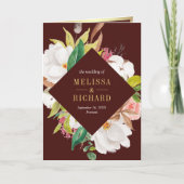 Blush Pink Floral Gold Burgundy QR Code Wedding 招待状 (正面)