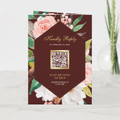 Blush Pink Floral Gold Burgundy QR Code Wedding 招待状 (裏面)
