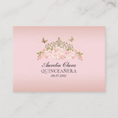 Blush Pink Floral Gold Butterfly Quinceanera エンクロージャーカード (裏面)