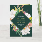Blush Pink Floral Gold Emerald QR Code Wedding 招待状 (正面)