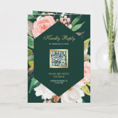 Blush Pink Floral Gold Emerald QR Code Wedding 招待状 (裏面)