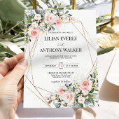 Blush Pink Floral Gold Geometric Estate Wedding  招待状