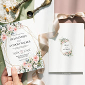 Blush Pink Floral Gold Geometric Estate Wedding  招待状