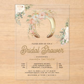 Blush Pink Floral Gold Horseshoe Bridal Shower アクリル招待状 (正面)