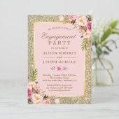 Blush Pink Floral Gold Sparkles Engagement Party 招待状 (スタンド正面)