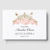 Blush Pink Floral Gold Tiara Quinceanera Welcome ゲストブック (正面)