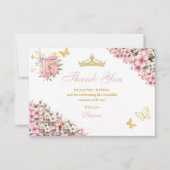 Blush Pink Floral Golden Butterflies Quinceañera サンキューカード (正面)