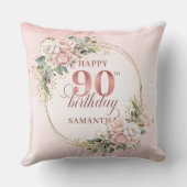 Blush Pink Floral Greenery 90歳の誕生日枕 クッション (裏面)