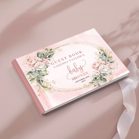 Blush Pink Floral Greenery Baby Girl Shower Sign ゲストブック