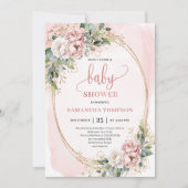 Blush Pink Floral Greenery Baby Shower For Girl 招待状 (正面)