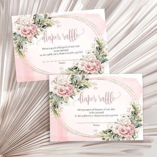 Blush Pink Floral Greenery Baby Shower Raffle Card エンクロージャーカード