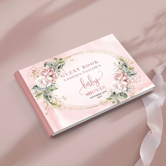Blush Pink Floral Greenery Girl Baby Shower Sign  ゲストブック
