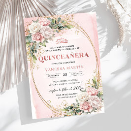 Blush Pink Floral Greenery Quince Invitation 招待状
