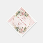 Blush Pink Floral Greenery Sweet 15 Napkins スタンダードカクテルナプキン (角)