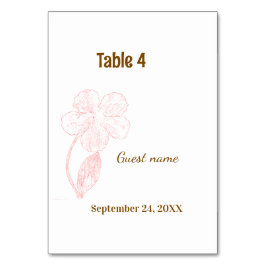 Blush Pink Floral Guest Name & Table Number Card テーブルナンバー