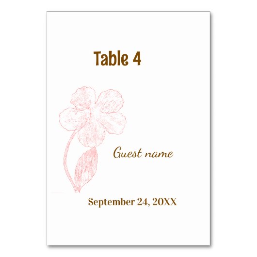 Blush Pink Floral Guest Name & Table Number Card テーブルナンバー (正面)