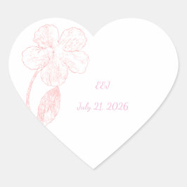 Blush Pink Floral Line Art Wedding ハートシール