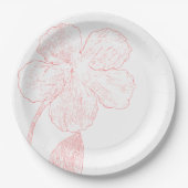 Blush Pink Floral Line Art Wedding ペーパープレート (正面)