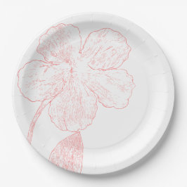 Blush Pink Floral Line Art Wedding ペーパープレート