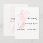 Blush Pink Floral Line Art Wedding 出欠カード (正面/裏面)