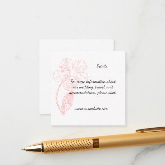 Blush Pink Floral Line Art Wedding Details エンクロージャーカード (正面/裏面インサイチュ)