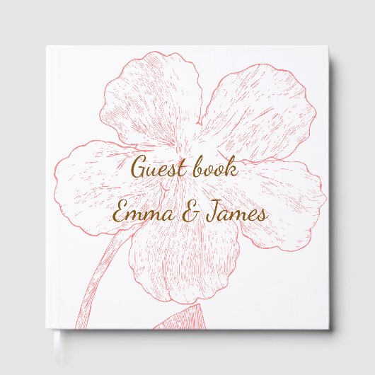Blush Pink Floral Line Art Wedding Guest Book ゲストブック (正面)
