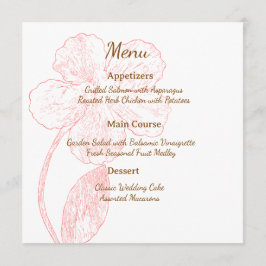Blush Pink Floral Line Art Wedding Menu Card メニュー