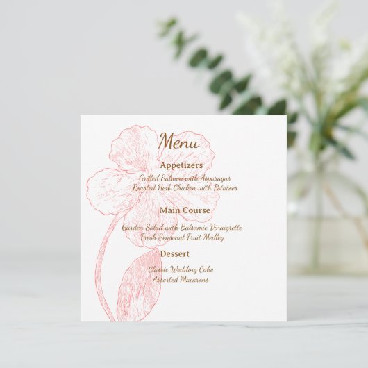 Blush Pink Floral Line Art Wedding Menu Card メニュー (スタンド正面)