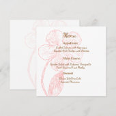 Blush Pink Floral Line Art Wedding Menu Card メニュー (正面/裏面)